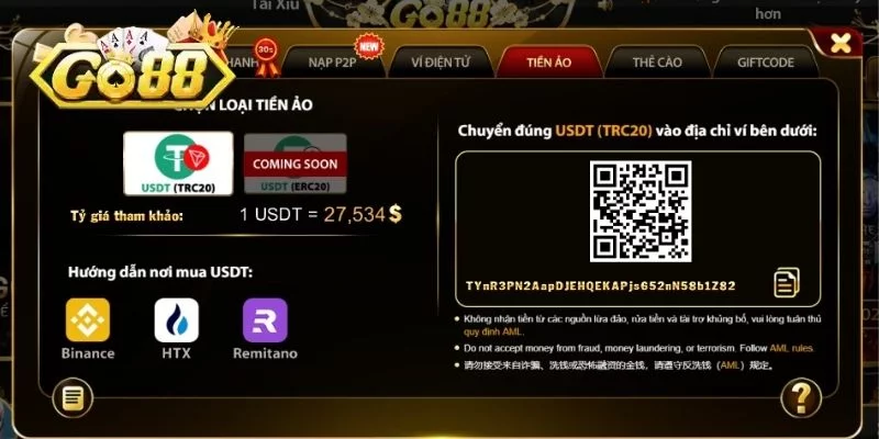 Hướng dẫn các bước nạp tiền GO88 chuẩn xác nhất