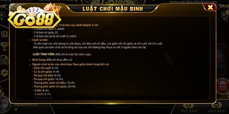 Hướng dẫn cách chơi Mậu Binh chi tiết tại GO88 Hướng dẫn cách chơi Mậu Binh chi tiết tại GO88